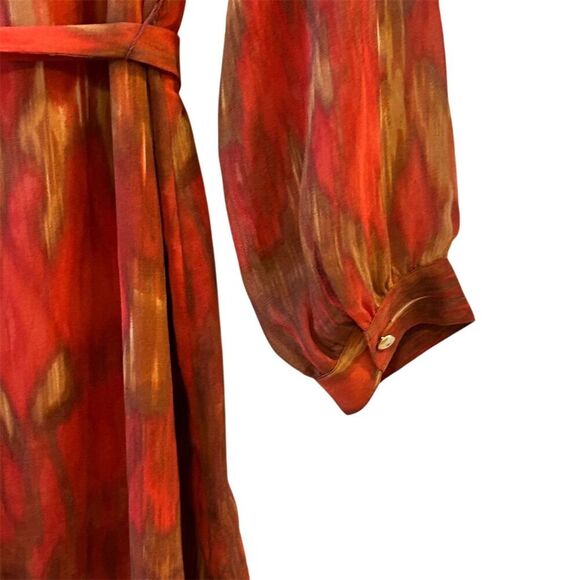 Banana Republic Women's Size 12 Red Ikat Long Sleeve Chiffon Dress - Picture 12 of 14